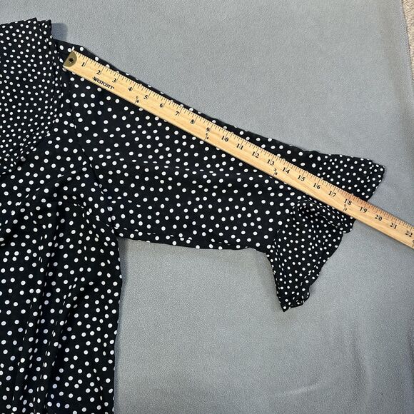 Jones New York Shirt Womens 2X Black White Polka Dot Ruffle Sheer Blouse LS - Picture 6 of 11